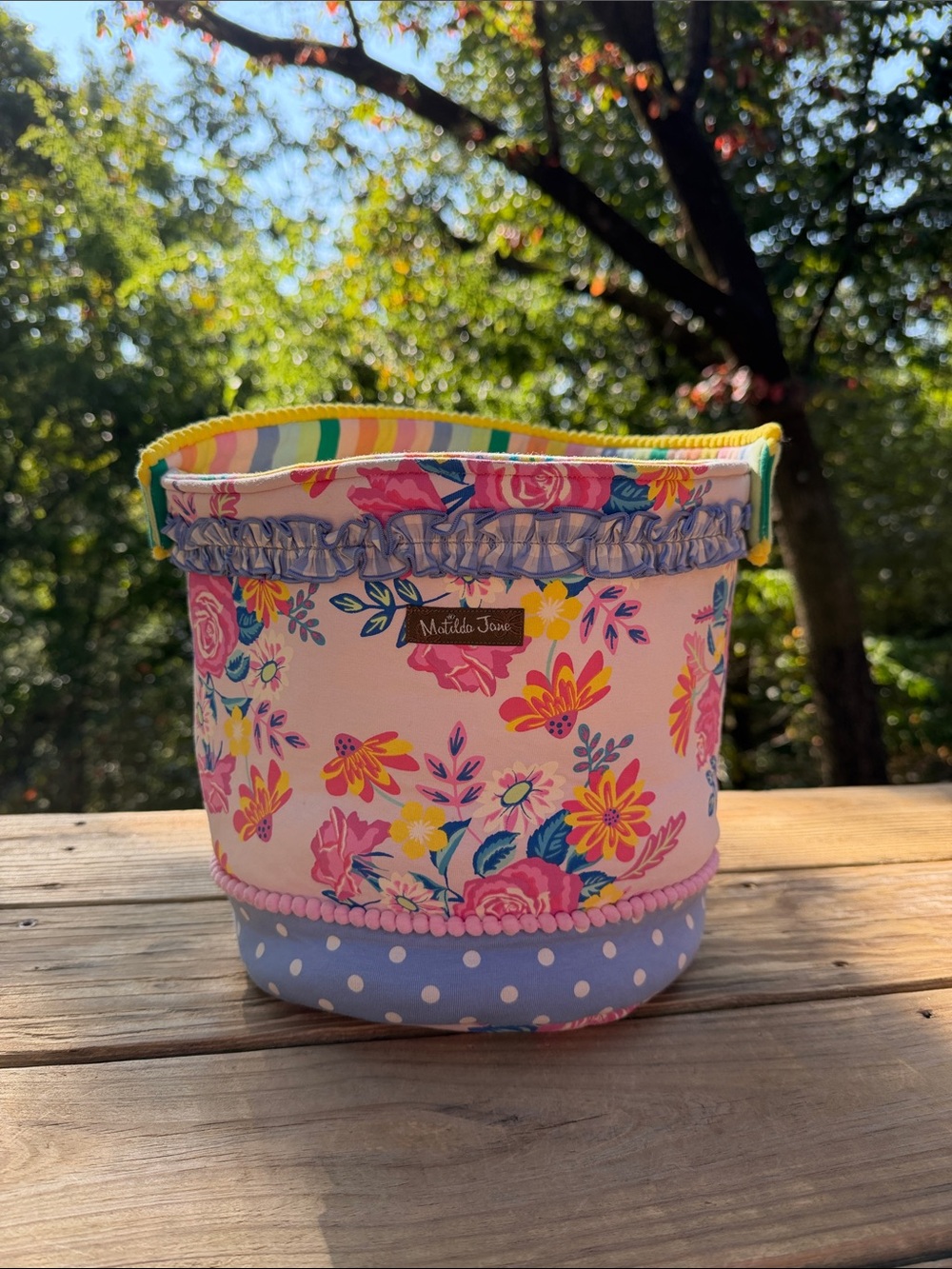NWOT MATILDA JANE REVERSIBLE FLORAL EASTER BASKET